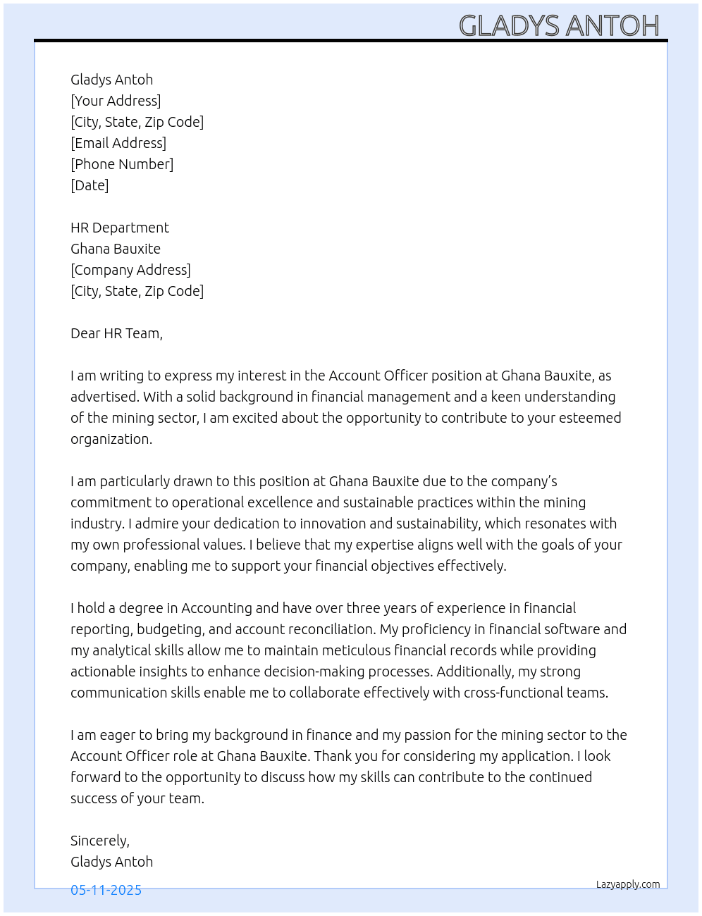 Cover letter for account officer - LazyApply