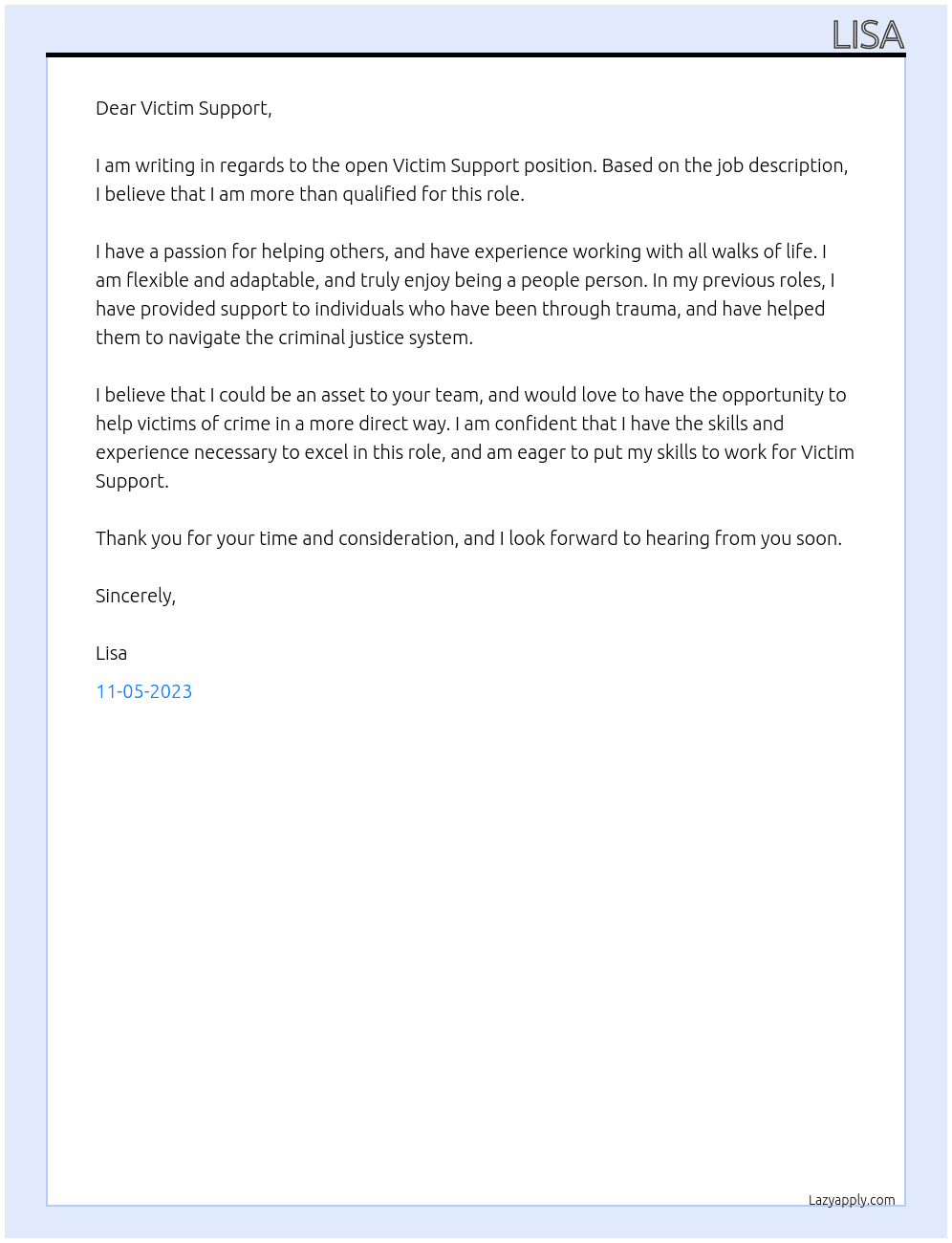 Victim support At Victim support Cover Letter