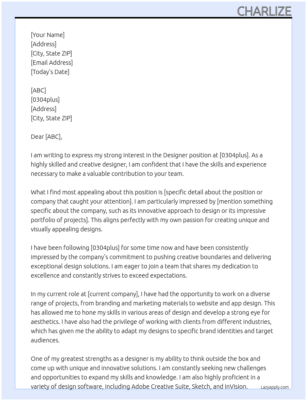 desginer At 0304plus Cover Letter