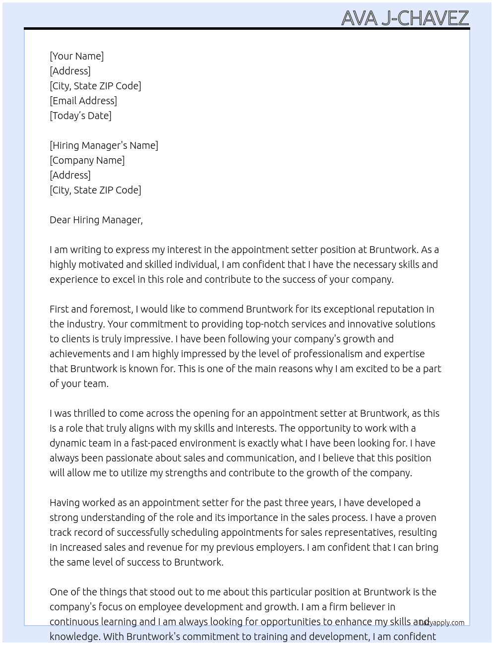 appointment setter At Bruntwork Cover Letter