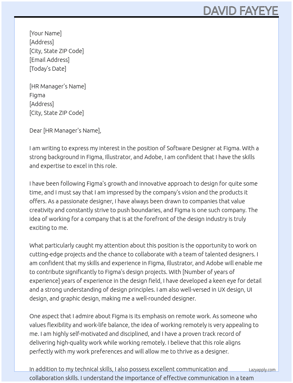 Software designer At Figma Cover Letter