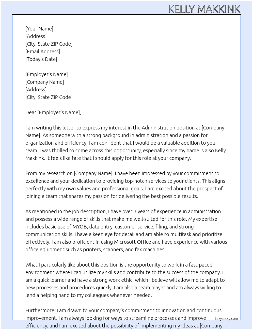 administration At unsure Cover Letter