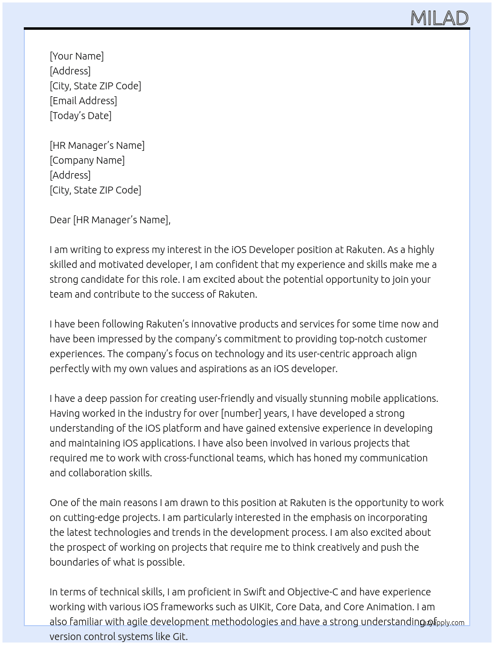 ios Developer At Rakuten Cover Letter