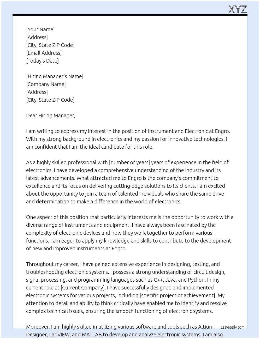 Cover letter for instrument abd electronic - LazyApply