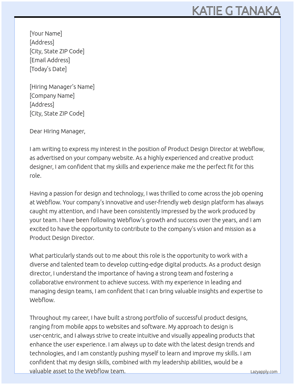Product Design Director At Webflow Cover Letter