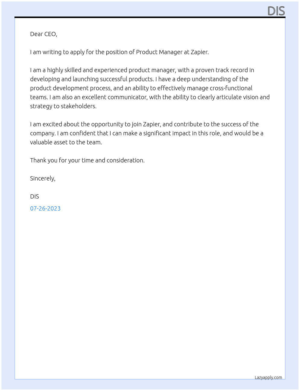 Product manager At Zapier Cover Letter