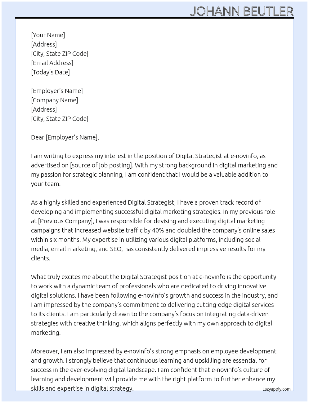 Digital Strategist At e-novinfo Cover Letter