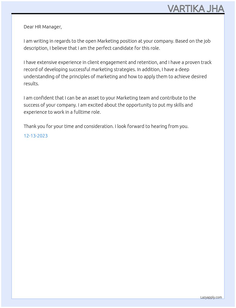 Marketing  At Marketing companies Cover Letter