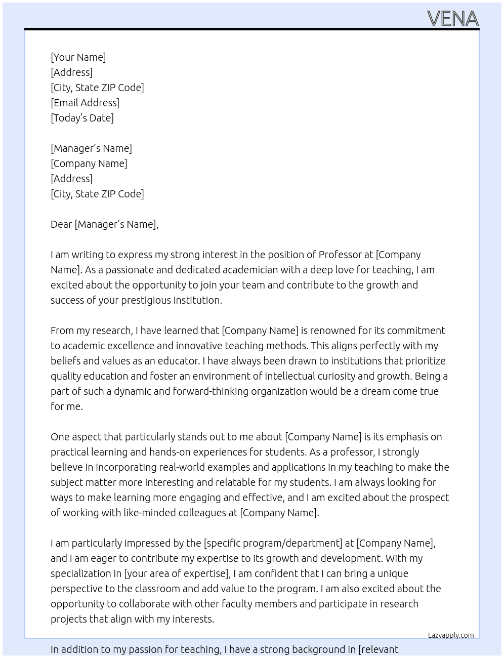 professor At yyy Cover Letter
