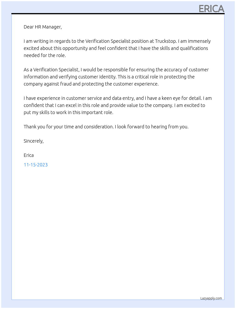 Verification Specialist At Truckstop Cover Letter