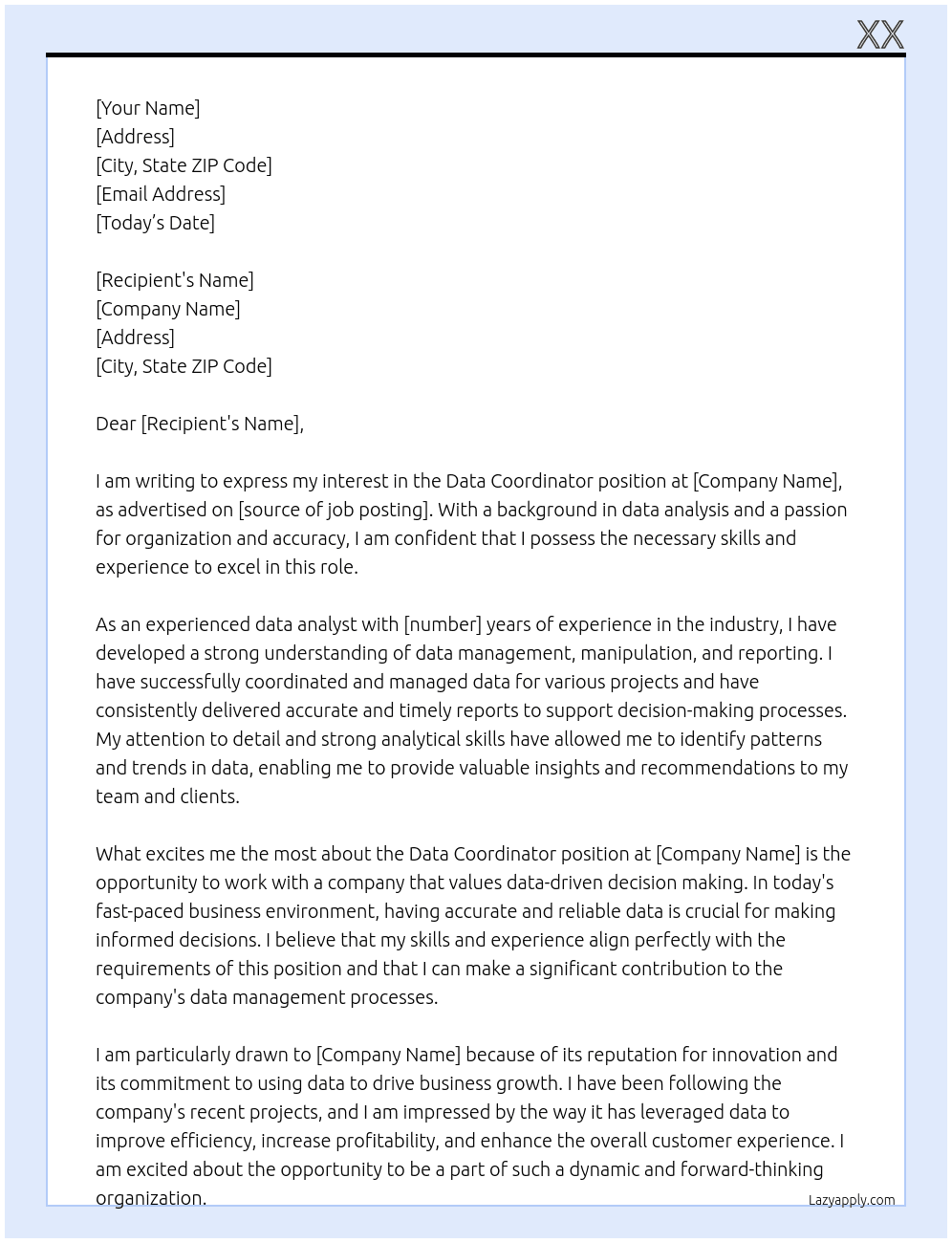 Data Coordinator At xx Cover Letter