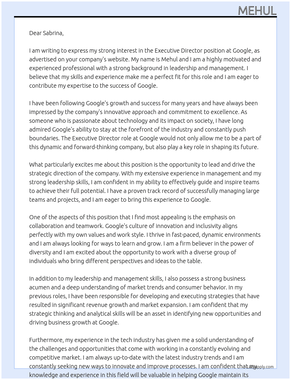 Executive Director At Google Cover Letter