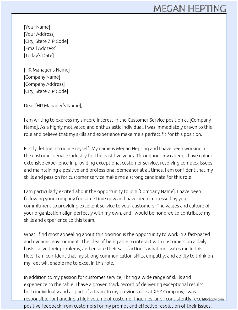 Customer service  At bCLC Cover Letter