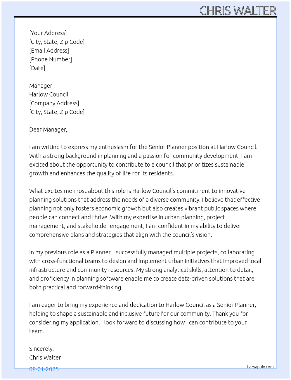 Senior Planner At Harlow Council Cover Letter