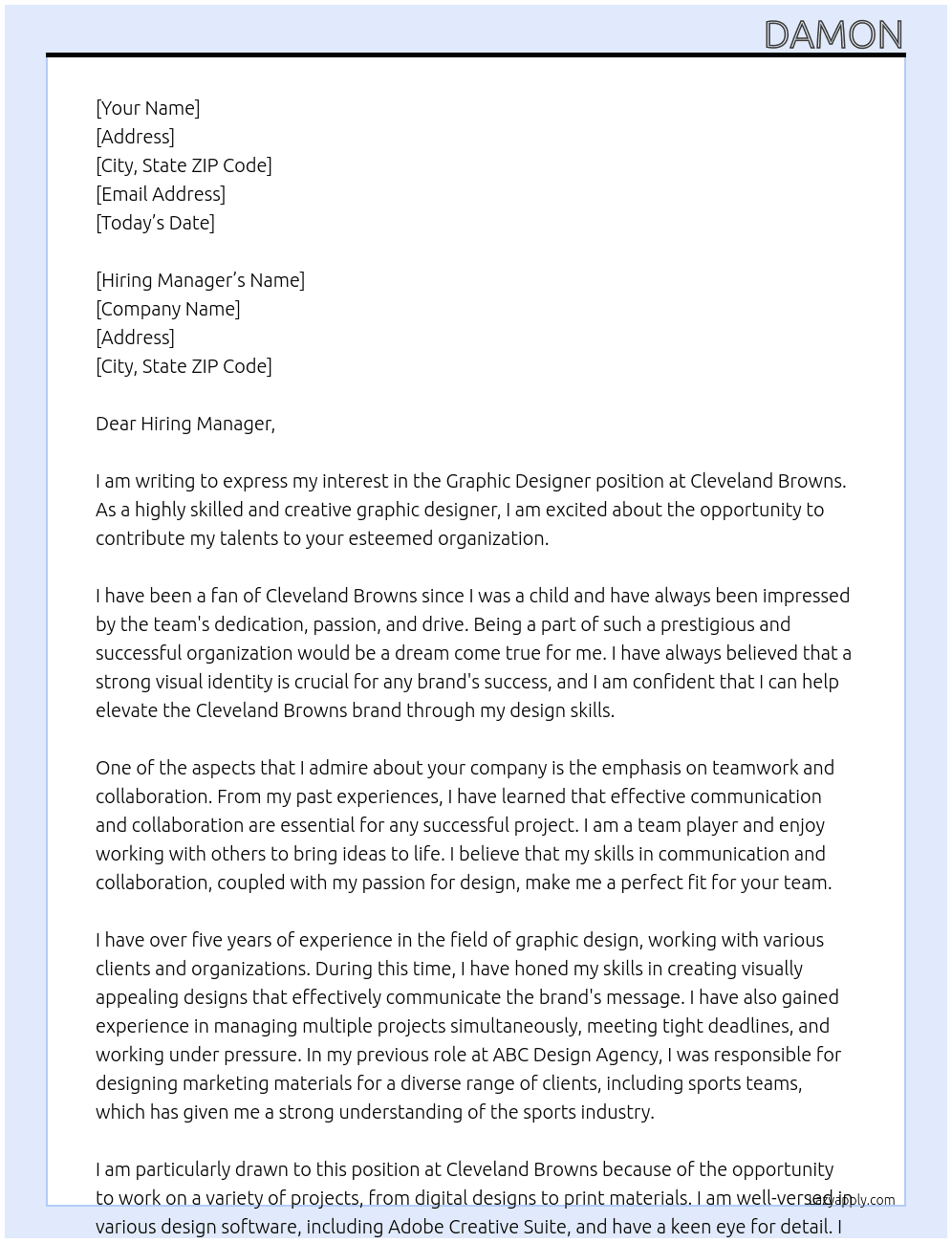 Graphic Designer At Cleveland Browns Cover Letter