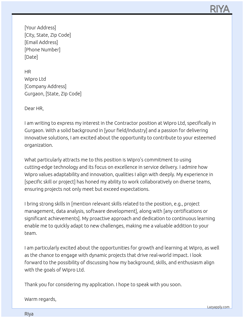 Cover letter for contractor - LazyApply