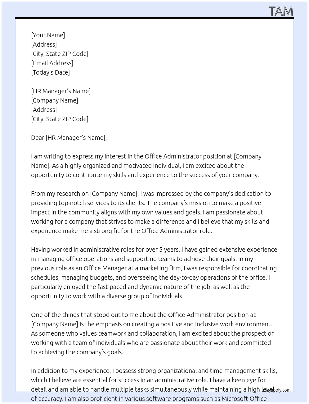 Office Administrator At search Cover Letter