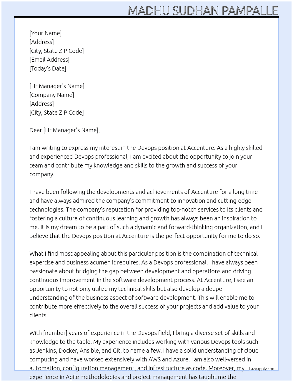 Devops  At Accenture  Cover Letter