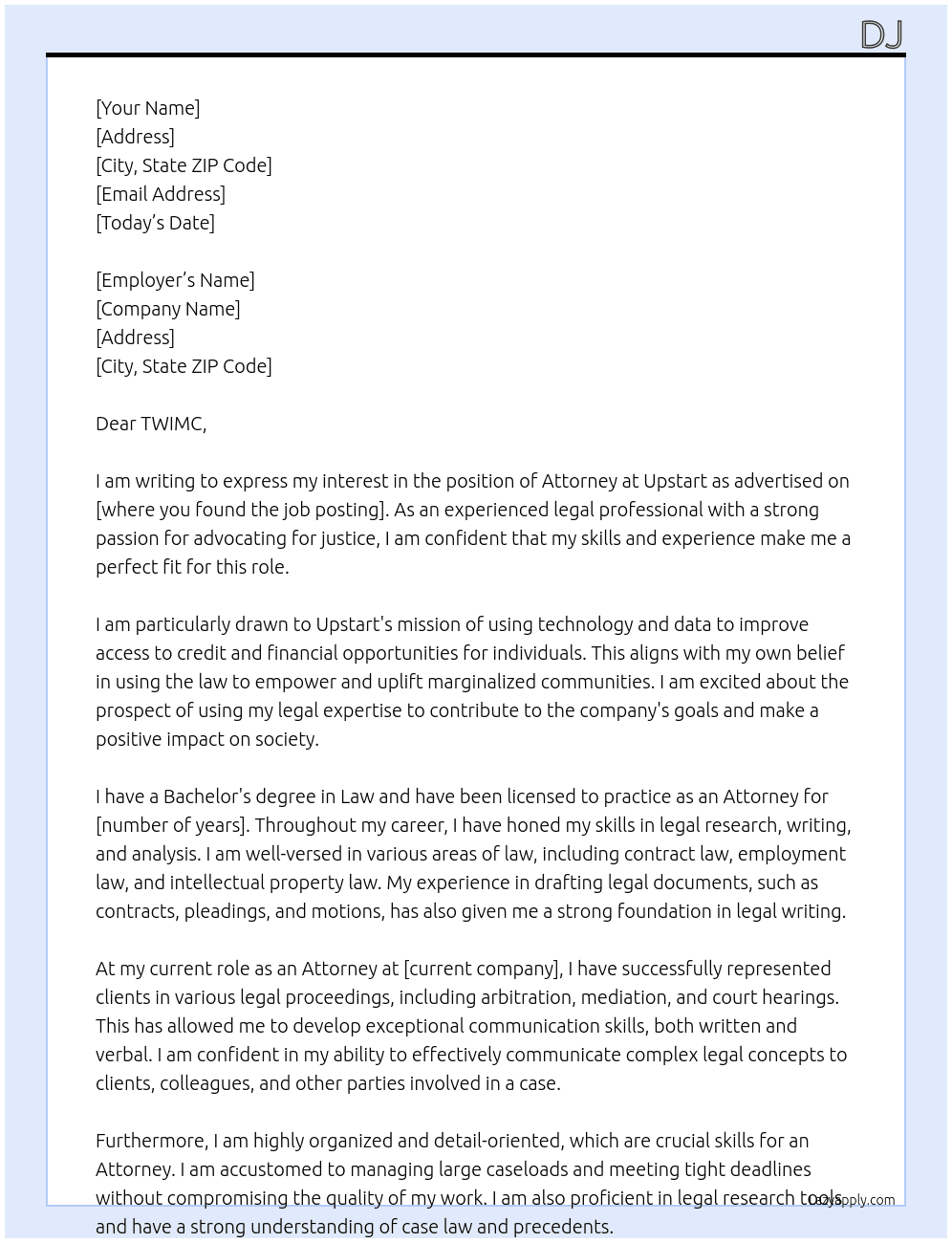 Attorney At Upstart Cover Letter