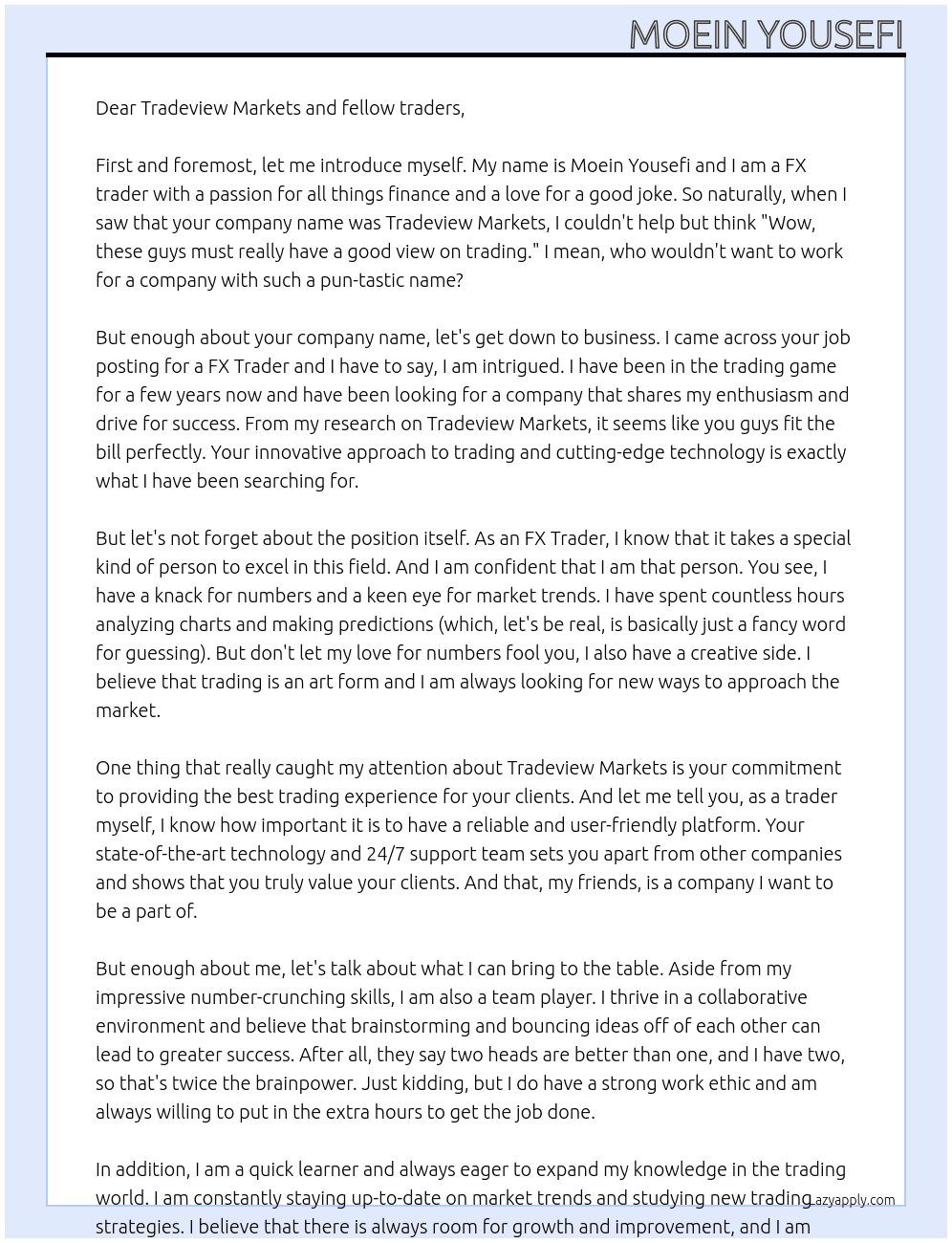 Cover letter for fx trader - LazyApply