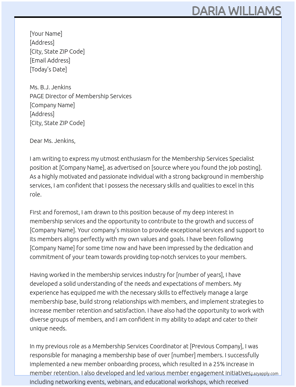 Membership Services Specialist At Membership Services Specialist Cover Letter