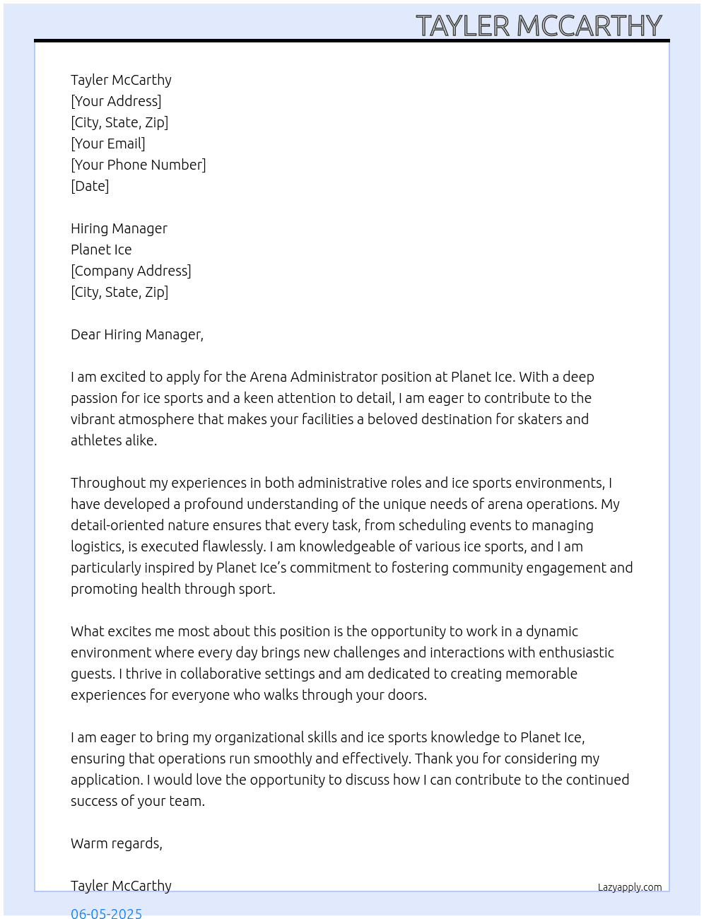 Cover letter for arena administrator - LazyApply