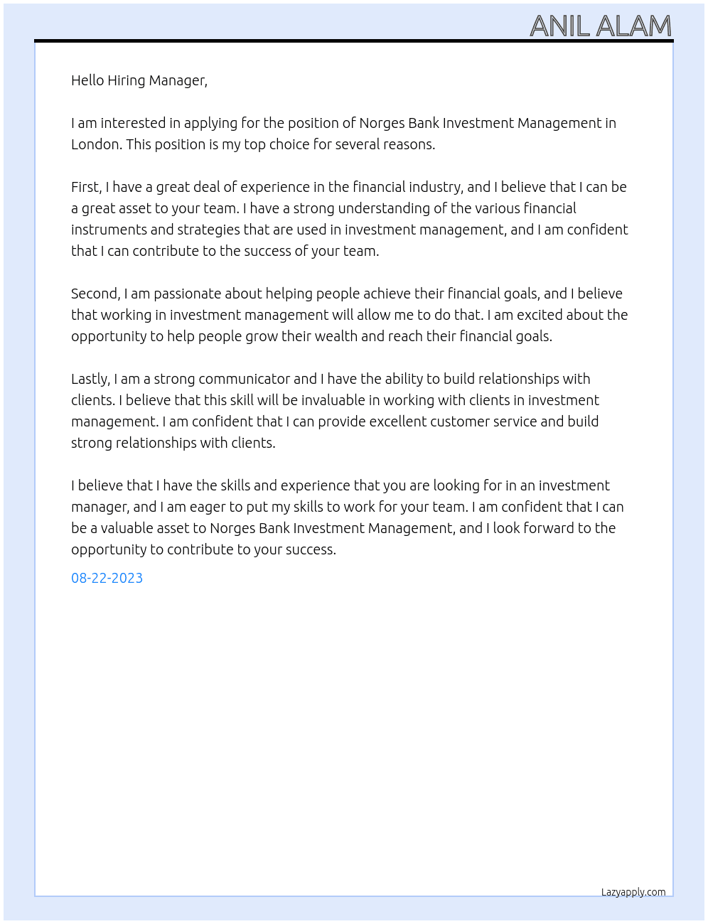 Norges Bank Investment Management At  Norges Bank Investment Management Cover Letter