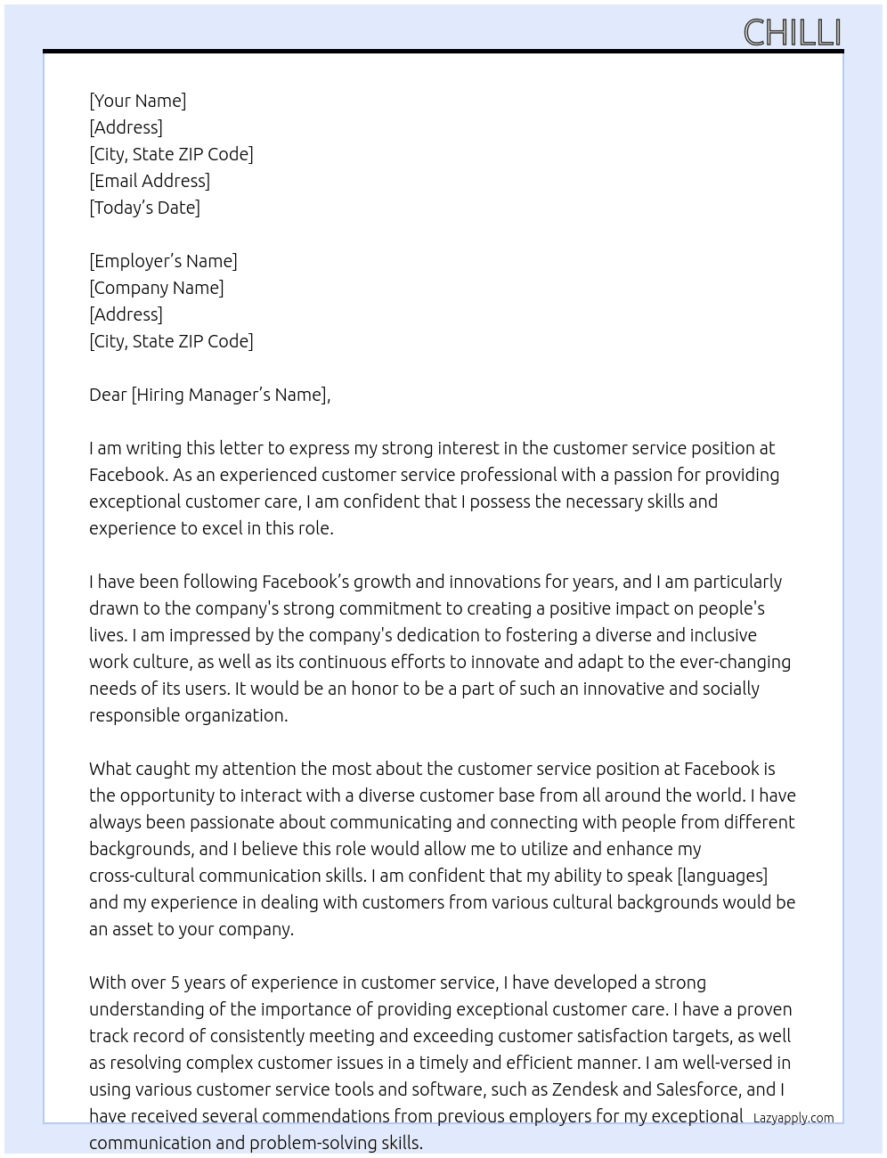 customer service  At Facebook Cover Letter