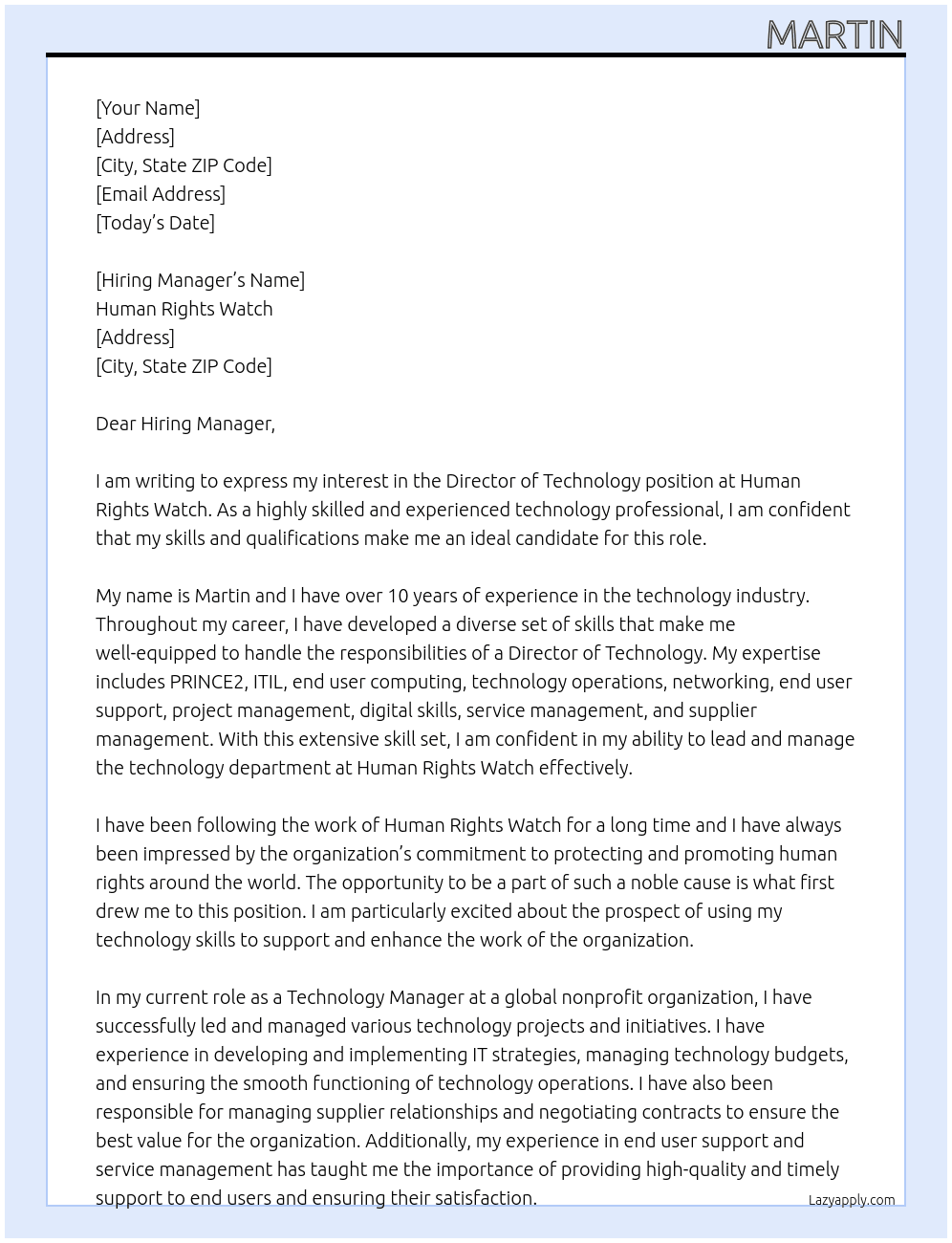 Director of Technology At Human Rights Watch Cover Letter