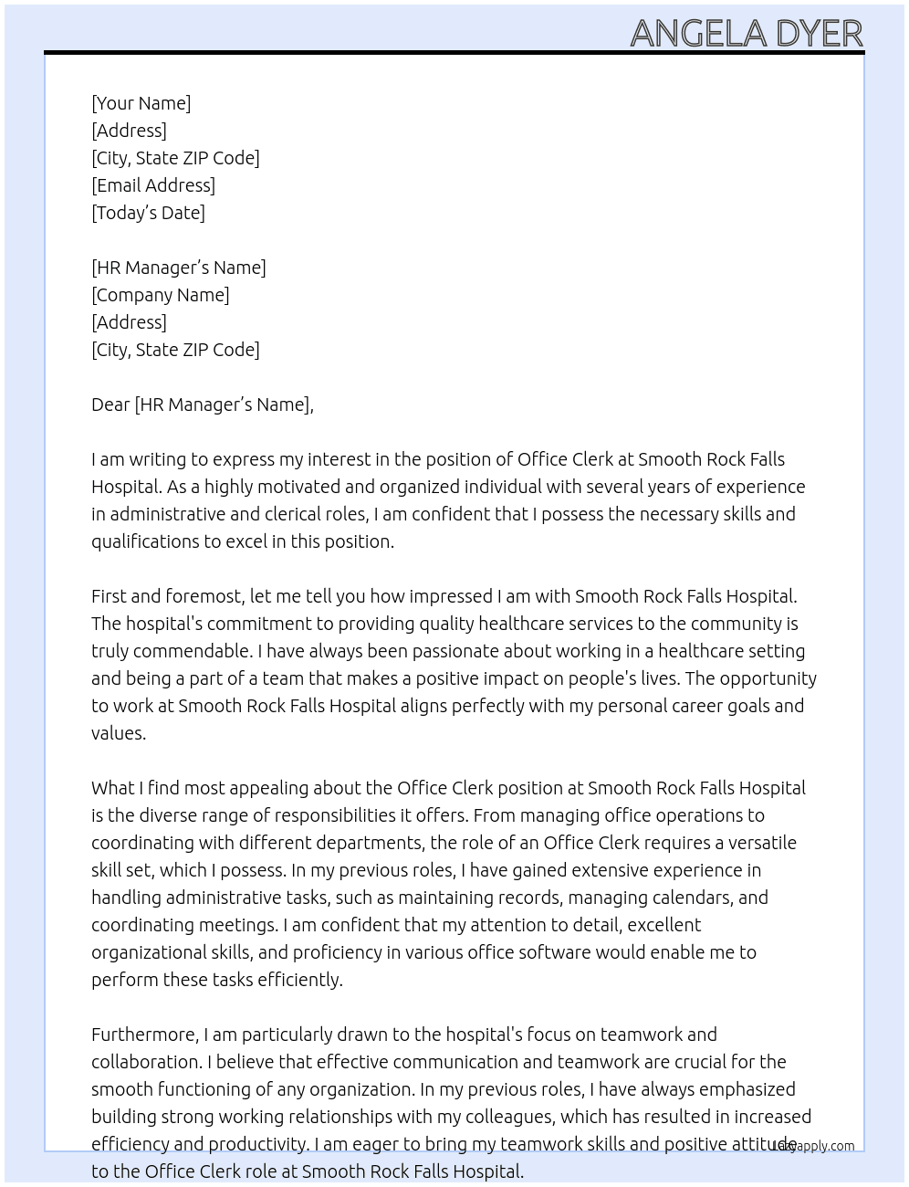 Office Clerk At Smooth Rock Falls Hospital Cover Letter