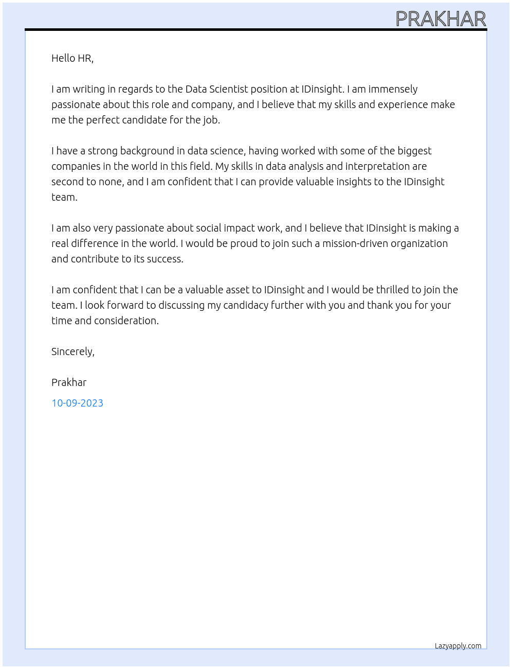Data Scientist At IDinsight Cover Letter