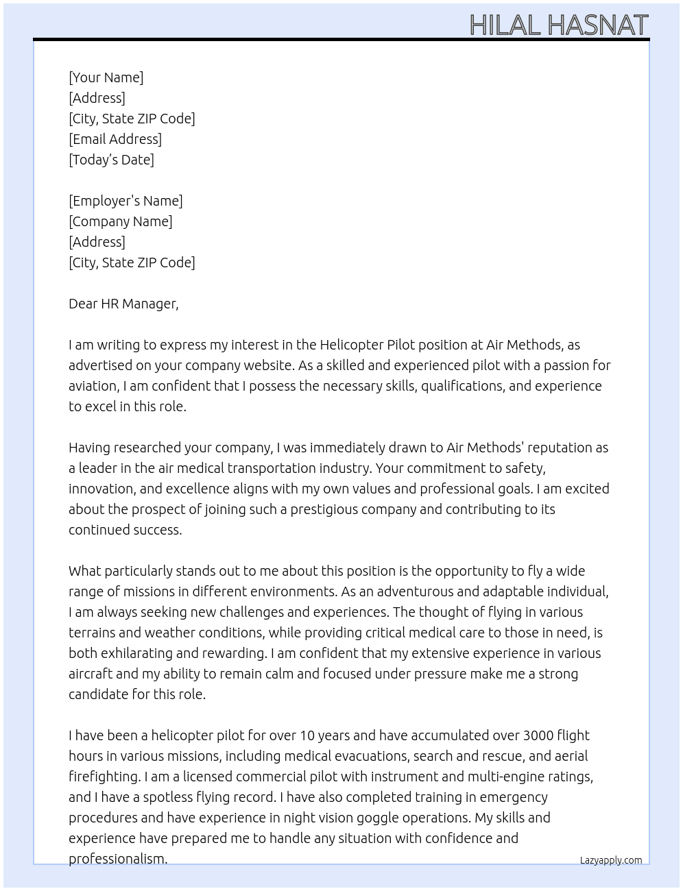 helicopter pilot At air methods Cover Letter