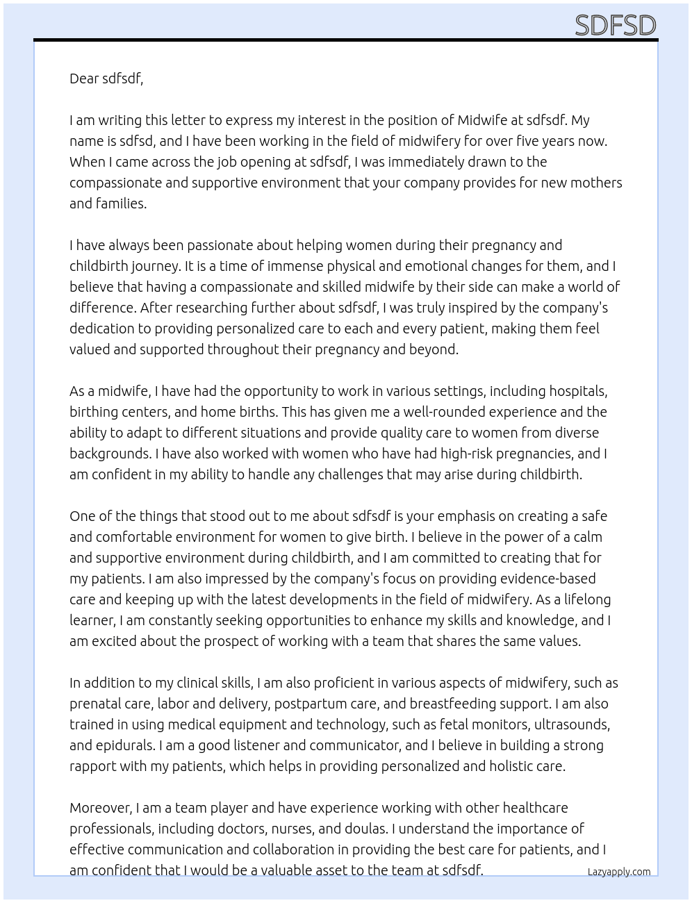 midwife At sdfsdf Cover Letter
