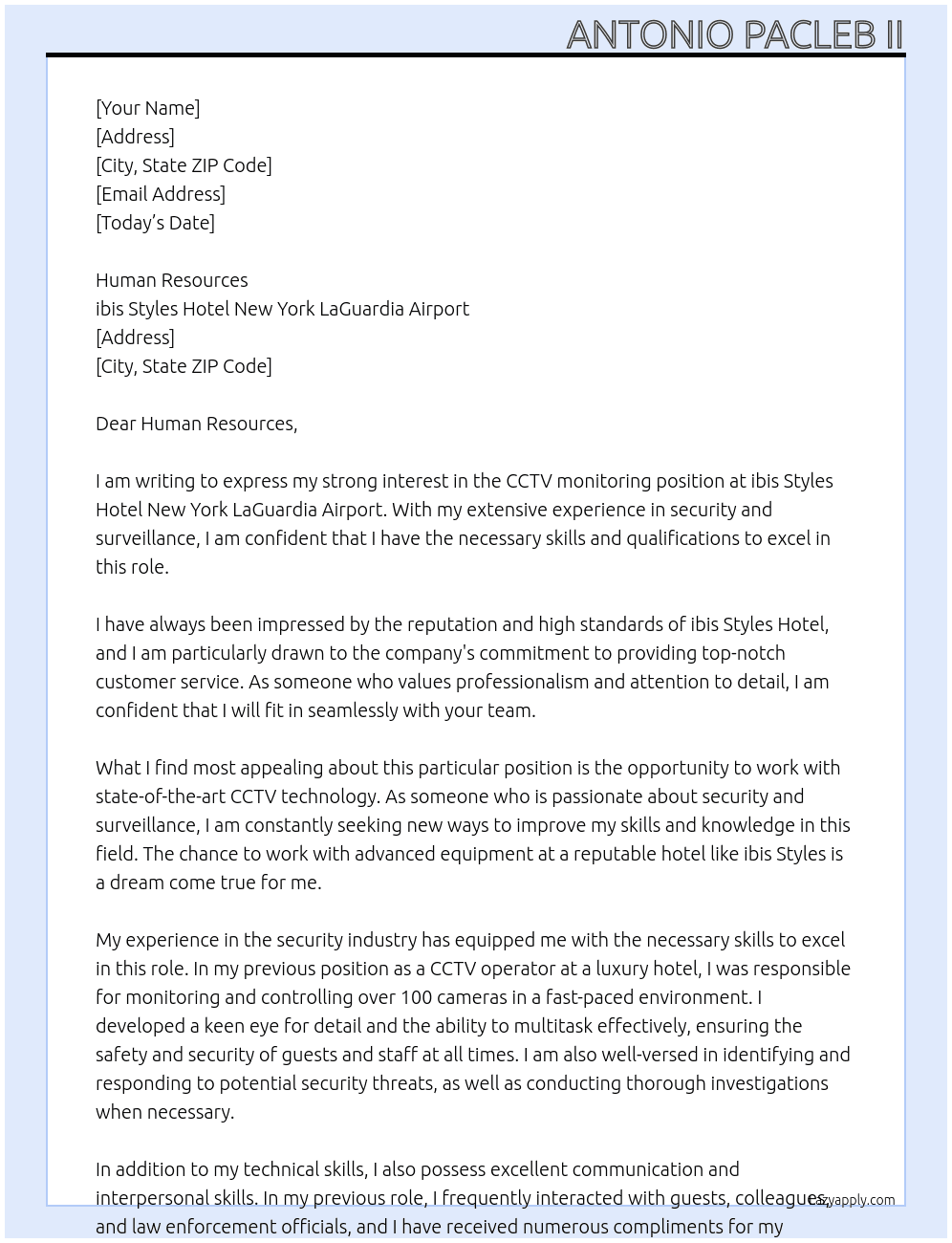 Cover letter for cctv monitoring - LazyApply