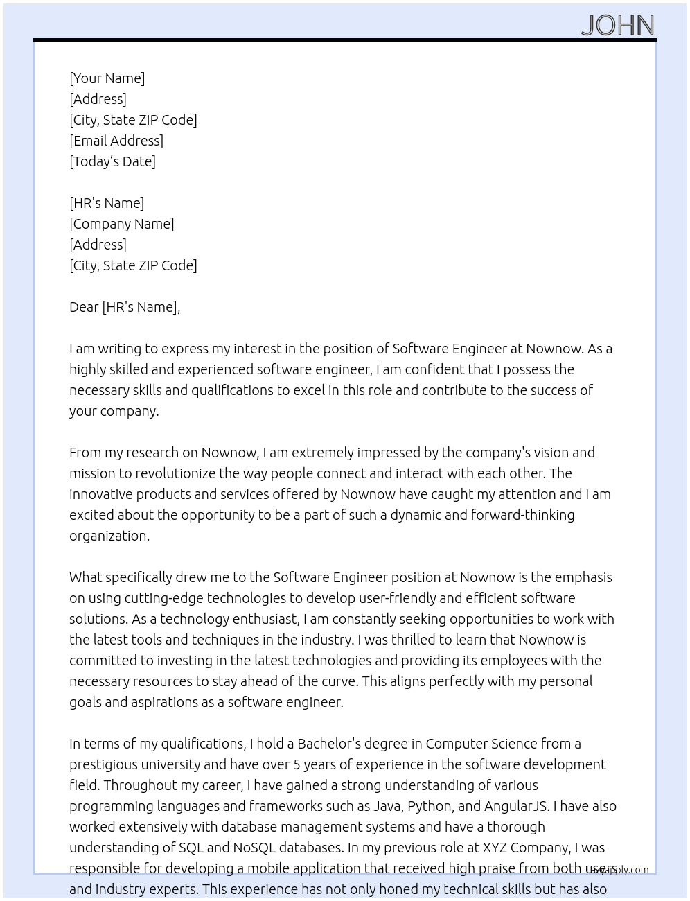 Software Engineer At Nownow Cover Letter