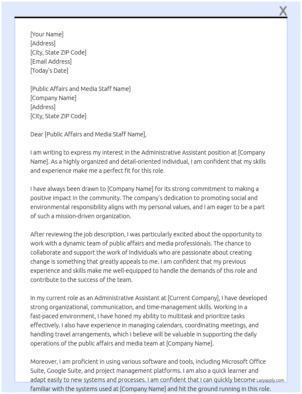 adminstrative assistant At y Cover Letter