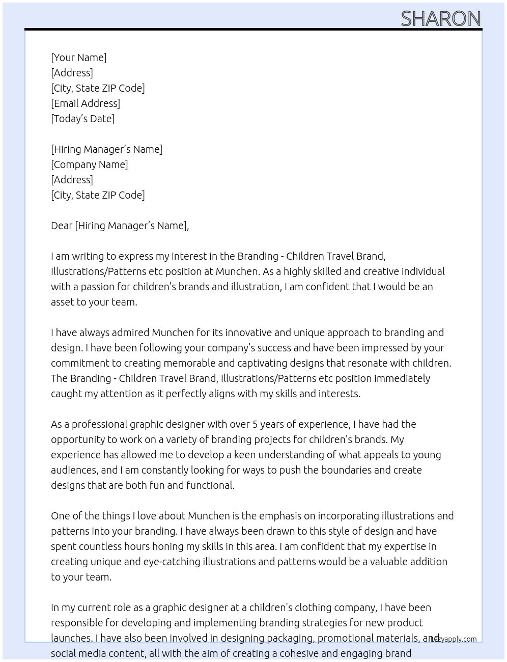 Branding - Children Travel Brand, Illustrations/Patterns etc At Munchen  Cover Letter
