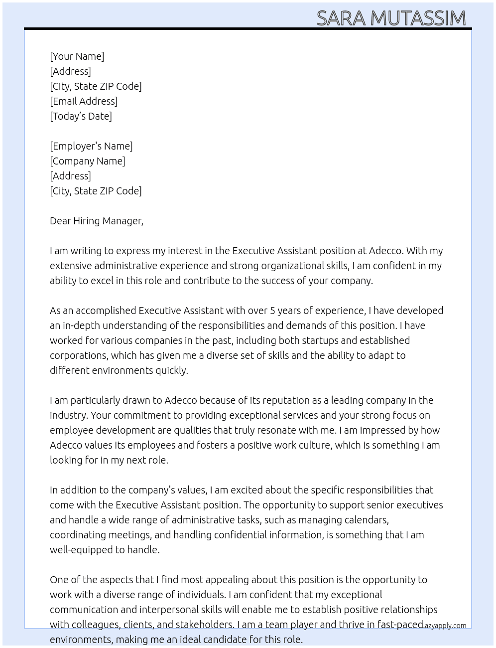 executive assistant  At Adecco  Cover Letter