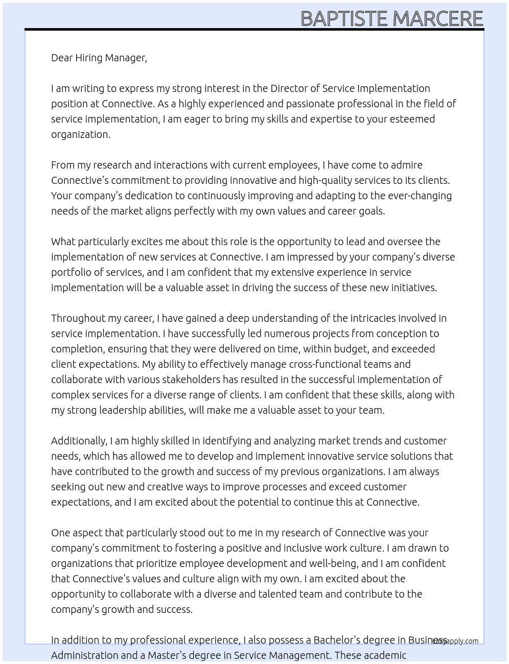 Director of Service Implementation At Connective Cover Letter