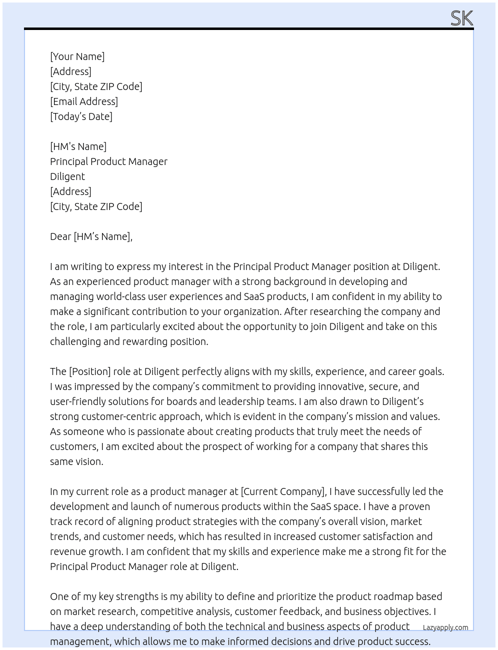 Principal Product Manager At Diligent Cover Letter