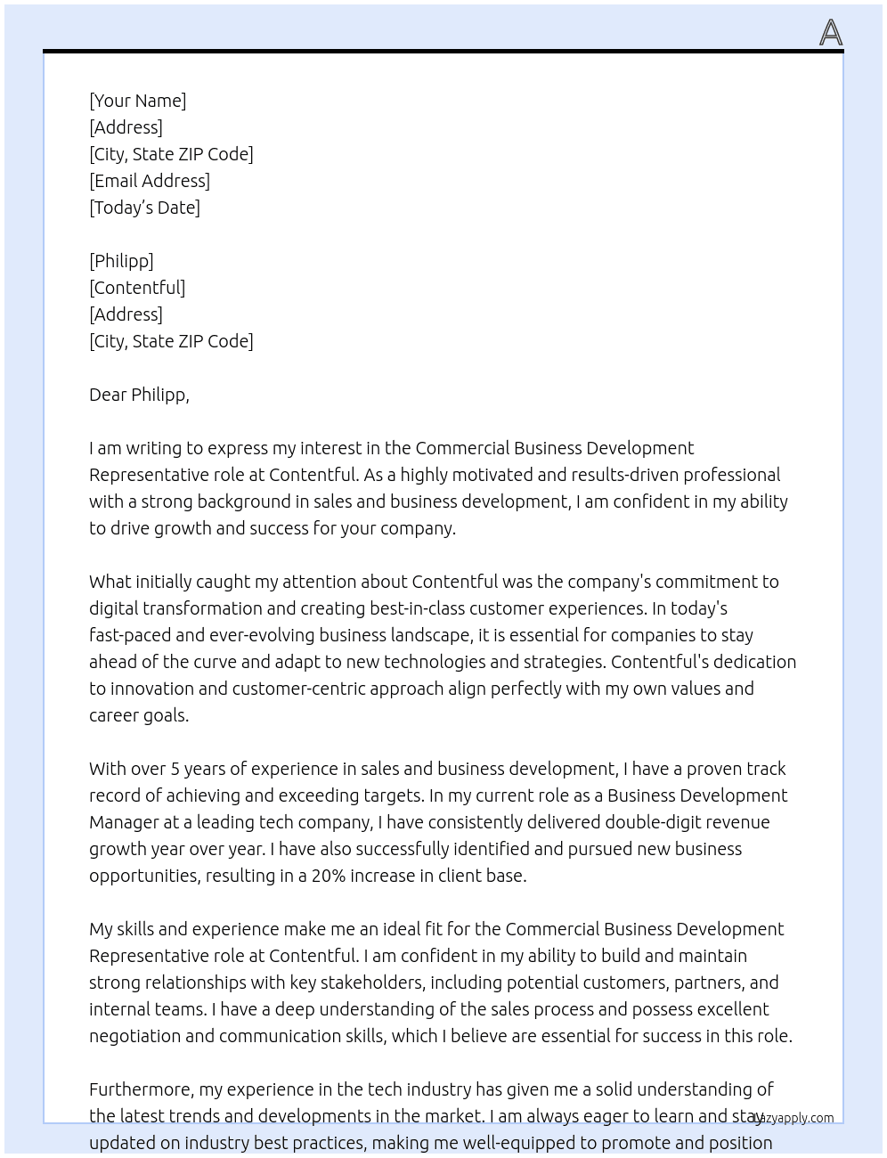 Commercial Business Development Representative At Contentful  Cover Letter
