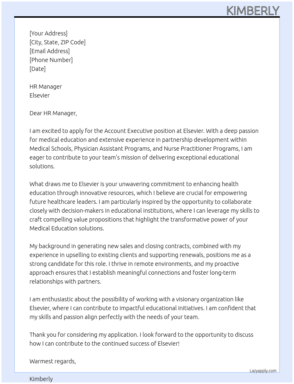 Account Executive At Elsevier Cover Letter