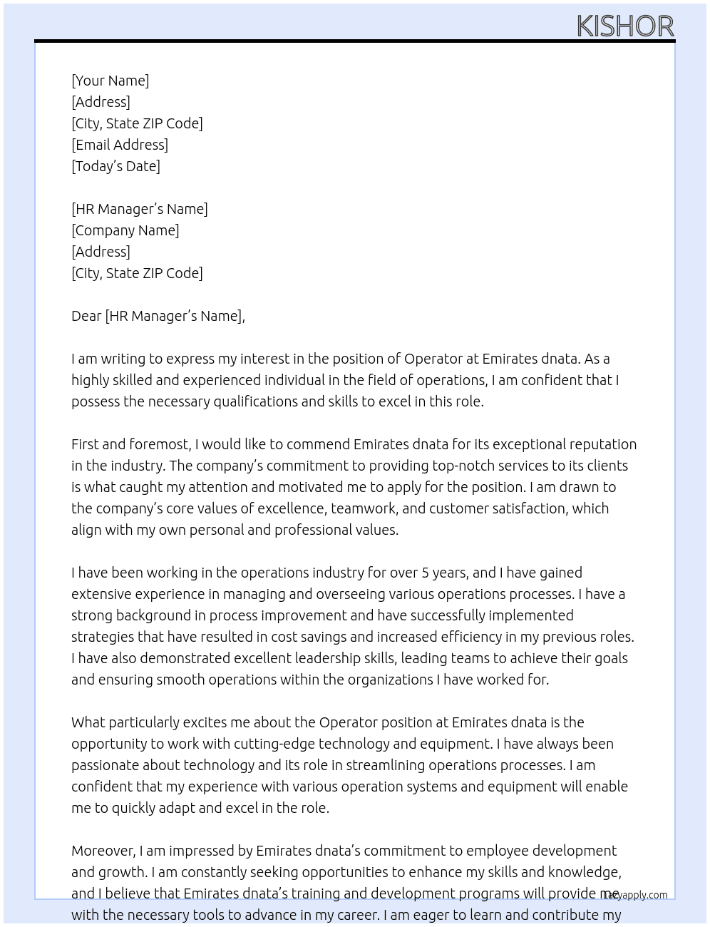 operator  At Emirates dnata Cover Letter