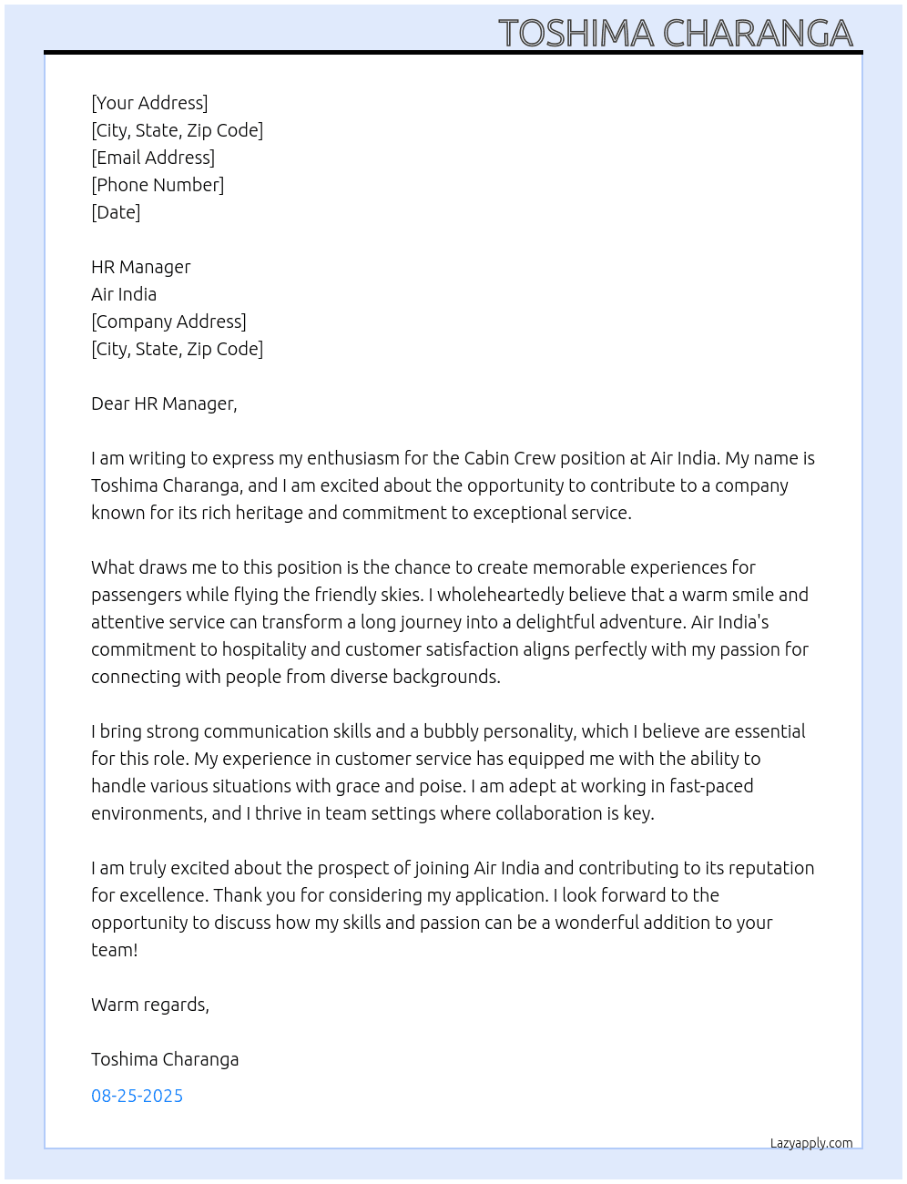 Cover letter for cabin crew position - LazyApply