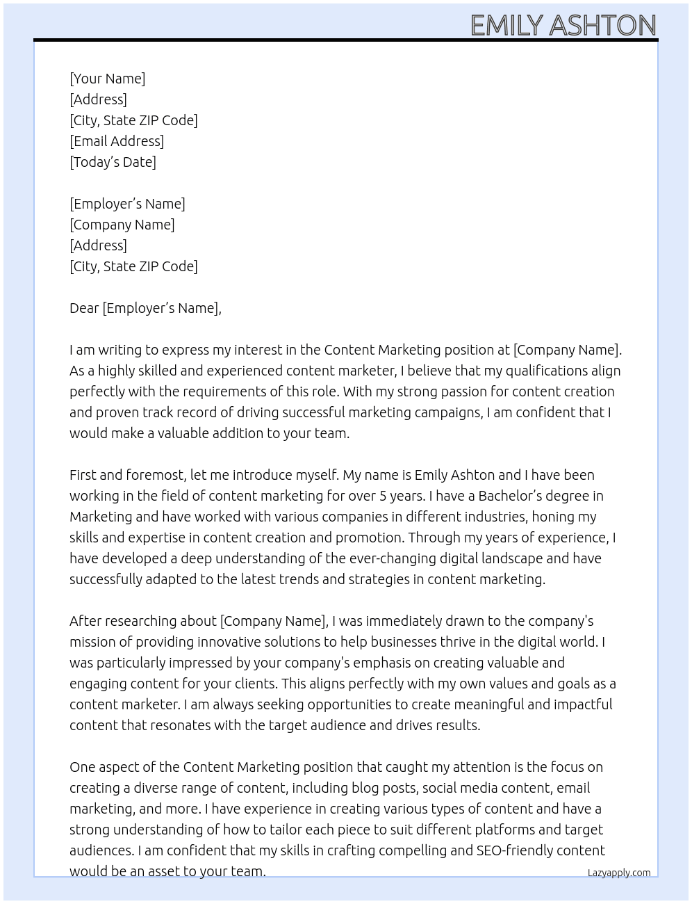 Cover letter for content marketing - LazyApply