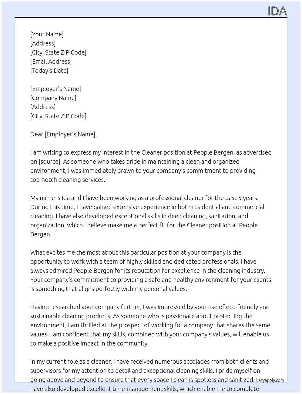 cleaner At People Bergen Cover Letter