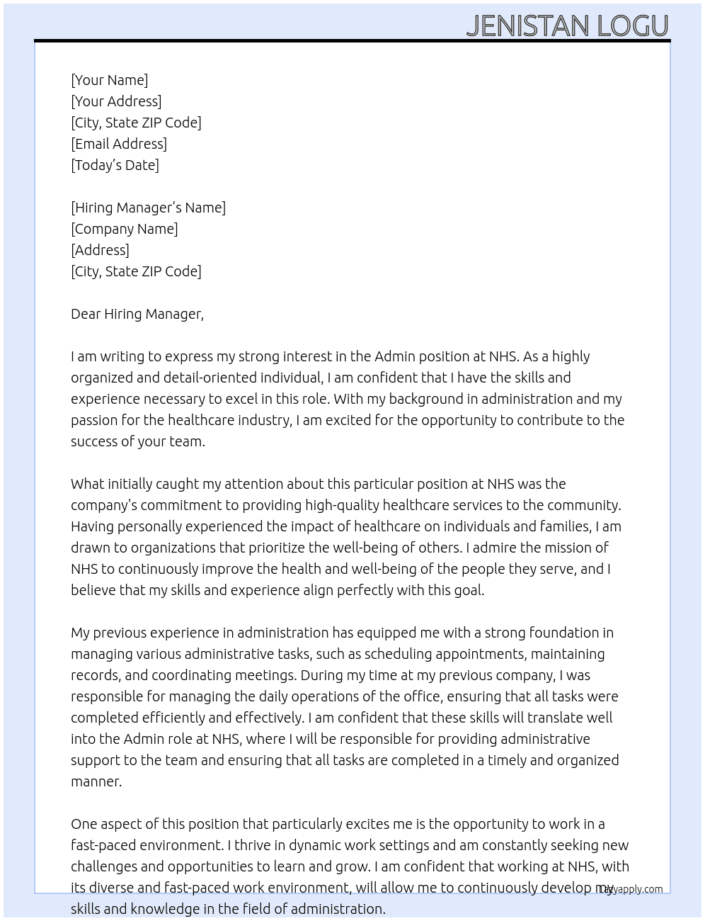 Admin At NHS Cover Letter