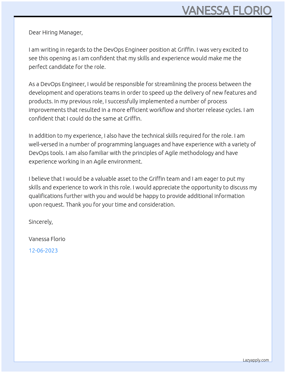 DevOps Engineer At Griffin Cover Letter