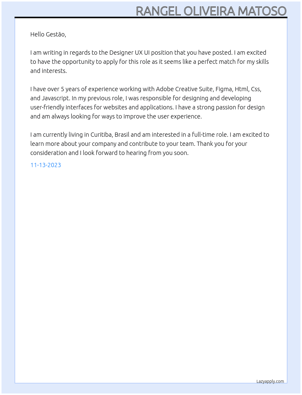 Designer UX UI At Marista Cover Letter