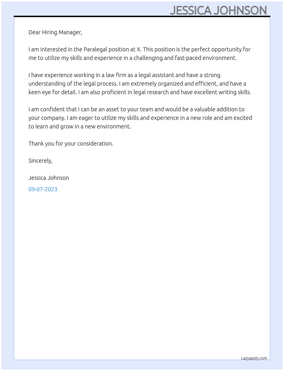 Paralegal At X Cover Letter